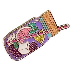 Mason Jar Lapel Pin Fruit Water Swirl Straw Lid Badge Brooch Accessories Gift